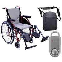 Karman S-Ergo 115 Ultra Lightweight Ergonomic Wheelchair | Seat Size 20" X 17" | Upgraded to Elevating Legrests | Fixed Wheels in Red & Free 130 dB Silver Safety Alarm!!