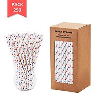 EASY ROAD [250 Pack] Paper Straws - Blue Red Star Print, Christmas Decor, 100% Biodegrable, USA Themed Party Supplies, Birthday, Wedding, Bridal/Baby Shower Decorations and Holiday Celebrations