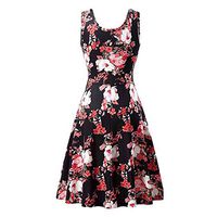 BXzhiri Women Floral Dresses Casual Crewneck Slim Sleeveless Mini Tank Dress Red