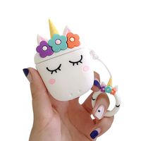 UR Sunshine AirPods Case, Super Lovely Girls Sleeping White Horse Shape Soft Silicone Case Cover Protective Skin for Apple AirPods1&2+Ring Lanyard-White