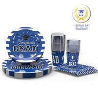 Graduation Party Supplies Disposable Dinnerware Set Paper Plates and Napkins Bulk Serves 24 Guests Includes Dinner Plates ,Dessert Plates , Cups and Napkins, for Graduation Party Supplies 2020