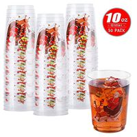 BGLROSOO 50pcs 10 oz Bulk Christmas Cups, Christmas Holiday Party Disposable Glitter Cups, Merry Christmas Clear Plastic Cups