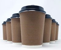 Nature's Curios 50-pack Premium 12 oz Paper Coffee Cups with Lids - Sturdy, Disposable, Insulated, Corrugated, Rippled for Hot and Cold Drinks (Brown)