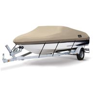 MSC Heavy Duty 600D Marine Grade Polyester Canvas Trailerable Waterproof Boat Cover,Fits V-Hull,Tri-Hull, Runabout Boat Cover (Beige, Model A - Length:14'-16' Beam Width: up to 68")
