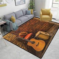 YucouHome Music Geometric Door Mats Area Rug, Music Instruments on Wooden Stage in Pub Beverage Cafe Counter Bar, Fashionable High Class Living Bedroom Rugs(2'x 6') Dark Orange Amber Sand Brown