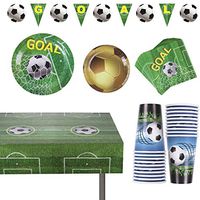 Soccer Ball Party Supplies SERVE 30 Soccer Birthday 9" and 7" Disposable Paper Plates Napkins Cups Waterproof Plastic Tablecloth Party Pack for Kids Boy Brithday Decoration