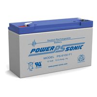 Powersonic PS-6100F1 - 6 Volt/12 Amp Hour Sealed Lead Acid Battery with 0.187 Fast-on Connector