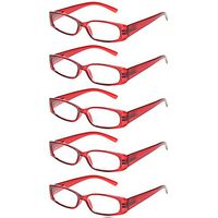 Reading Glasses 5 Pack Great Value Quality Readers Spring Hinge Plastic Glasses for Reading (5 Pack Red, 0.75)