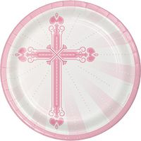 Creative Converting 18 Count Sturdy Style Round Paper Plates, 8.75", Blessings Pink