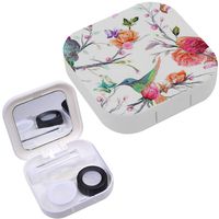 Portable Contact Lens Case Box Travel Kit Mirror + Bottle + Tweezers Container Holder [ Vintage Bird Butterfly ]