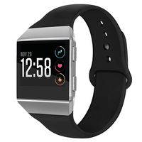 OenFoto Sport Bands Compatible Fit bit Ionic, Soft Silicone Wristband Replacement Watch Band Strap Accessory Bracelet for Fit bit Ionic Smart Watch, Black with Black Button Large