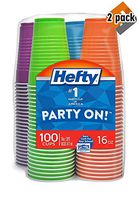 Hefty Disposable Plastic Cups in Assorted Colors - 16 Ounce, 100 Count - 2 Pack