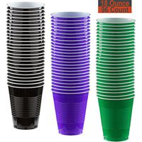 18 oz Party Cups, 96 Count - Black, Purple, Festive Green - 32 Each Color