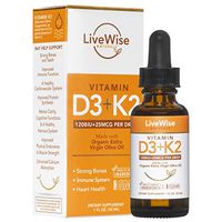 Vitamin D3 with K2 Liquid Drops, All Natural, Non GMO, 1208IU D3 and 25mcg K2 (MK7) Per Serving, Strengthen Bones, Boost Immune System and Energy Levels.