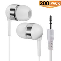 Bulk Earbuds Wholesale Earphones Headphones - Soundpretty 200 Pack of Earbuds for Classroom Students School Kids Computer Class Library Individually Bagged