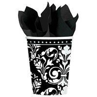 amscan Disposable Formal Affair Hot/Cold Drinks Paper Cups, 9 oz, White/Black
