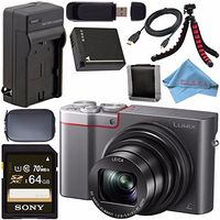 Panasonic Lumix DMC-ZS100 Digital Camera (Silver) DMCZS100S + DMW-BLG10 Lithium Ion Battery + External Rapid Charger + Sony 64GB SDXC Card + Small Case + Flexible Tripod Bundle