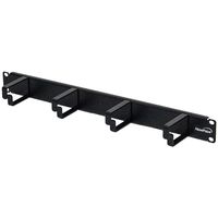 NavePoint 1U Horizontal 19-Inch Rack Mount Cable Management Panel with 4 D-Rings 2-Inches Deep Black 4-Pack
