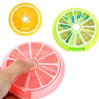 [ 2 Pack ]Pill Organizer Box Weekly Portable Rotating Travel Medicine Holder Storage Case Box Dispenser, Cute Fruit Style (Orange,Lemon) (3PC Fruits)