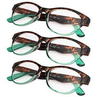 3-Pack Fashion Ladies Cat Eye Reading Glasses with Spring Hinge for Women (TortoiseGreen,+1.50)