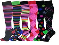 6 Pairs Pack Moderate Sports, Travelers, Anti-Fatigue, Graduated Compression Knee High Socks 9-11 (Assorted#430)