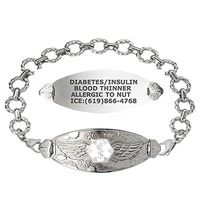 Divoti Custom Engraved Medical Alert Bracelets for Women, Stainless Steel Medical Bracelet, Medical ID Bracelet w/Free Engraving – Angel Wing Tag w/Fancy Link -White-8.0"