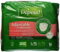 Depend Maximum Absorbency Adjustable Underwear with Velcro Closures Size L/XL 16 Count Package