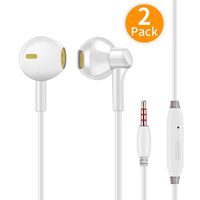 (2 Pack) Premium 3.5mm Wired Earphones/Headphones/Earbuds with Built-in Microphone & Remote Control Compatible for iPhone iPad iPod Samsung Galaxy Android Phone(White)
