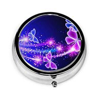 Lovely Purple Butterfly Custom Round Silver Pill Box Pocket 2.1 Inches Medicine Tablet Holder Organizer Case for Purse