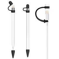 Accessories for Apple Pencil Replacement Cap Holder Cover, Silicone Charging Cable Adapter Tether with 2 Charging Caps Holders and 2 Protective Nib Covers for iPad Pro 9.7" 10.5" 12.9" [5 in 1]-Black
