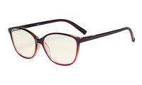 Eyekepper Ladies Computer Reading Glasses - Blue Light Filter Readers - UV420 Protection Large Cat-Eye Stylish Women - Brown Arm +2.50