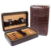 Monsiter Cigar Case for 4 Cigars Crocodile Pattern Wooden Cigar Box Portable for Travel and Outdoor
