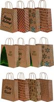Kraft Holiday Gift Bags, foil hot-Stamp Designs, 18 Medium Bags in Assorted Christmas Prints (Multi-Colored)