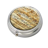 Cecillia Piano Music Art Decorative Boxes Silver Round Pill Box Medicine Tablet Holder Wallet Organizer Case for Pocket or Purse