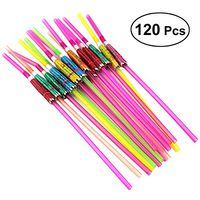 120pcs Fluorescent Umbrella Straws Disposable Drinking Suckers Tubularis for Bar Club DIY Drink (Mixed Color)