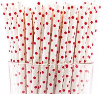 Pack of 300 Red Polka Dot Biodegradable 4-Ply Paper Drinking Straws (Compostable, Non-toxic, BPA-free)