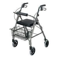 DMI Freedom Lightweight Folding Aluminum Rollator Walker with Adjustable Handle Height, Cushioned Flip Up Seat and Convenient Storage Basket, Titanium