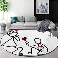 RUGSMAT Engagement Party Modern Washable Round Bath Mat,Hand Drawn Kidergarten Themed Wedding Proposal Image Celebration Non-Slip Bathroom Soft Floor Mat Home Decor,Diameter-31 Inch
