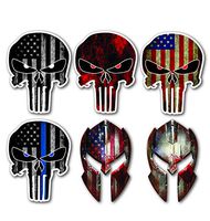 6 pack Punisher Skull Molon Labe USA Flag Spartan Helmet Decal Laptop Car 3d Sticker USA Army Sniper Military Truck Van Window