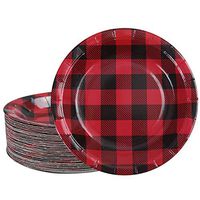 Aneco 60 Pieces Red and Black Plaid Paper Plates Disposable Plates Round Plates Party Supplies for Party, 7 Inches