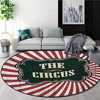 RUGSMAT Circus Small Round Rug Carpet,Classical Circus Show Event Advertisement Theme Antique Art Logotype Print Door Mat Indoors Bathroom Mats Non Slip,Diameter-31 Inch Ruby Cream Emerald