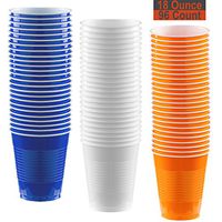 18 oz Party Cups, 96 Count - Royal Blue, White, Pumpkin Orange - 32 Each Color