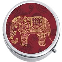 Red Gold Elephant Tribal Medicine Vitamin Pill Box