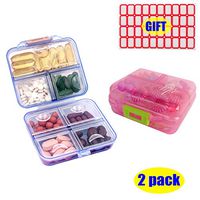GreatforU 2 Pack Travel Pill Case for Purse Pocket, 7 Compartments Portable Small 7-Day Weekly Pill Organizer, BPA Free Daily Medicine Box Dispenser Medication Vitamin Fish Oil Supplements (Blue Pink)