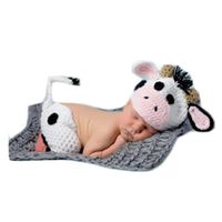 Newborn Baby Photo Prop Boy Girl Photo Shoot Outfits Crochet Knitted Clothes Cows Hat Shorts Set Photography Shoot