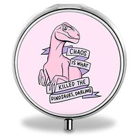 Compact 3 Compartment Medicine Case, IMLONE Customized Pink Dinosaur Pill Organizer Metal Pill Box Pill Container for Purse, Travelling and Daily Needs