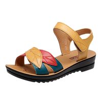 LOVOZO 2019 New Women Ladie's Fashion Mixed Colors Leather Sandals Wedges Comfort Big Size Shoes Yellow