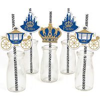 Royal Prince Charming - Paper Straw Decor - Baby Shower or Birthday Party Striped Decorative Straws - Set of 24