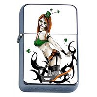 Irish Pin Up Girls Ireland Flip Top Oil Lighter S1 Smoking Cigarette Smoker Includes Silver Case