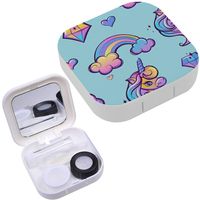 Portable Contact Lens Case Box Travel Kit Mirror + Bottle + Tweezers Container Holder [ Girlish Unicorn ]
